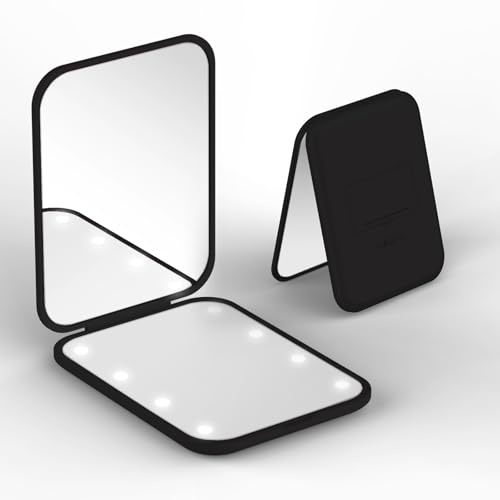 Pocket Mirror, 1X/3X Magnification LED Compact Mirror with Iternal BIattery | Portable Handheld, Foldable Travel Makeup Mirror for Purse, Travel and Daily Use, Ideal for Gift Giving (Black)