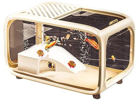 Frfik Aquarium - Small Betta Tub with Climbing Decoration, Clear Habitat with Top Feeding Hole for Shrimp Snails Aquatic Plants Betta