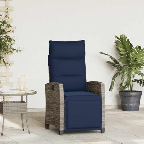 Qnhdfrt Garten-Relaxsessel klappbar Grau Poly Rattan verstellbare Rückenlehne ab 65 cm Breite Beistelltisch faltbar Langlebig für Balkon Terrasse Camping