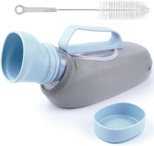 WOOLUCK® Urinoir homme, 1200 ml urinoir portable avec manchon tricoté et brosse de nettoyage