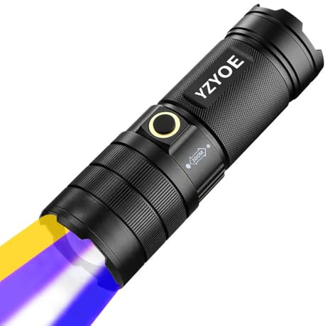YZYOE LED Rechargeable Enhanced Brightness White Yellow Blue Purple Four-Color Light Source Flashlight, 395NM Black Light UV Flashlights, Blood Tracking Lamp for Hunting, 4 Modes.