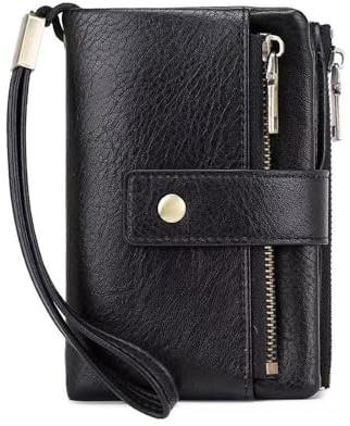 CHAOFANXI Portefeuille Femme Grand Format,Portefeuille pour Femme Cuir PU Vintage Porte Monnaie RFID Blocage, Porte Feuille pour Femme avec Multi Cartes et éclair Poche à Monnaie Noir