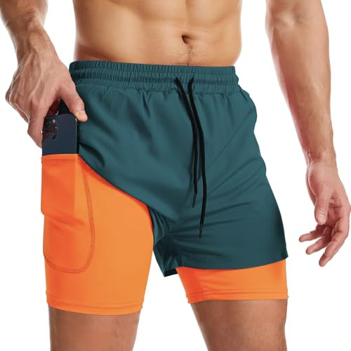 Danfiki Pantaloncini Sportivi da Uomo Running Shorts Asciugatura Rapida con Tasca per Jogging Tennis Fitness Allenamento 2 in 1