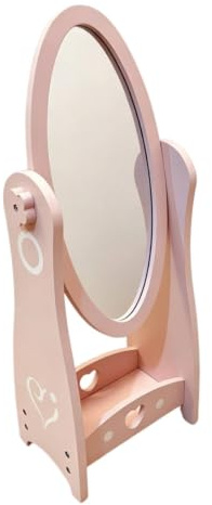 Baoblaze Miroir pour Enfant Miroir sur Pied Coiffeuse Psyché Meuble Panneau Ovale en Acrylique et Support en Bois Stable avec Tablette Adapté à l'habillement la Toilette Le Jeu la Chambre d'enfant