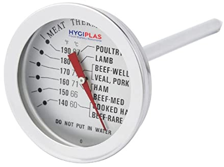 Hygiplas Roast Meat Food Cooking Thermometer 60C to 87C, Silver J212 | Insert pointed stem into thickest meat part for instant readings, ensuring safe internal food temperatures.