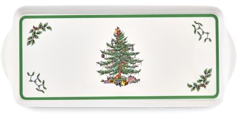 Spode Weihnachtsbaum-Sandwich-Tablett (38,1 x 16,5 cm) – dekorative Servierplatte für Rohkosten, Vorspeisen, Urlaubssnacks – Festliches Melamin-Gericht, langlebiges Weihnachtsgeschirr – Elegantes