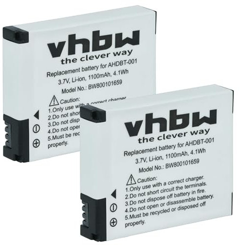 vhbw 2x batteria compatibile con GoPro HD Hero 2 Surf Edition, 2 Outdoor Edition, 960, 2 videocamera camcorder (1100mAh, 3,7V, Li-Ion)