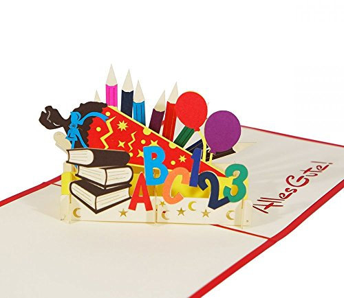 Einschulung - Klappkarte / 3D Pop-Up Karte - Grußkarte zum Schulanfang, Glückwunschkarte mit Schultüte