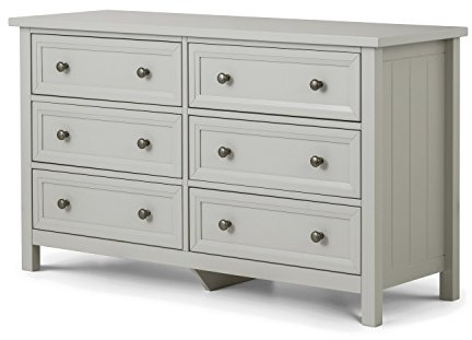 Julian Bowen Maine Chest of Drawers, 6 Drawer, Grey - H74.5 x W130 x D44cm | New England Drawer Storage Organiser, 6 Drawers, Dresser for Bedroom, Living Room & Hallway