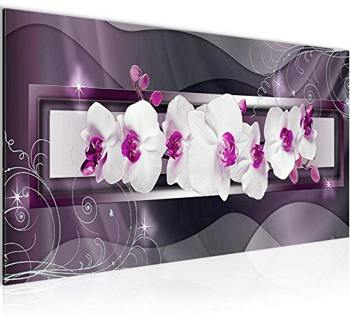 Runa Art Wandbild Blumen Orchidee 1 Teilig 100 x 40 cm Modern Bild auf Vlies Leinwand Abstrakt Wohnzimmer Violett Lila 206412b