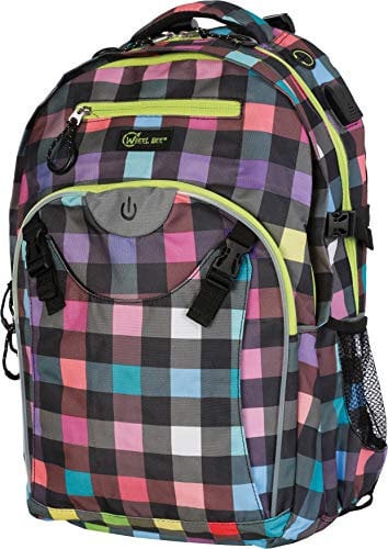 Wheel-Bee 991062 Schulrucksack Generation Z, LED Licht für Sicherheit und Sichtbarkeit, trendiger Backpack, USB Port, Kopfhörer-Ausgang, viele Fächer, 46x32x20 cm