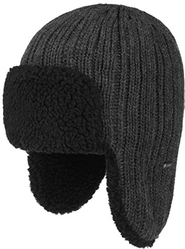 Lipodo Fliegermütze Damen/Herren - Gefütterte Lapplandmütze - One Size 55-59 cm - Strickmütze mit Wolle - Wollmütze mit Ohrenklappen - Mütze Herbst/Winter - Wintermütze anthrazit One Size