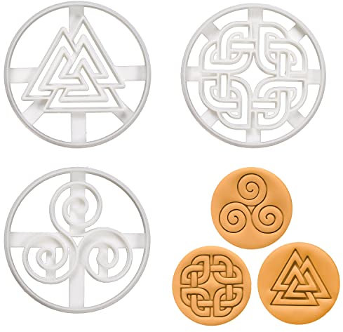 3er Set Nordische Runen Ausstechformen (Formen: keltischer Schildknoten, Triskelion, & Valknut), 3 Teile, Bakerlogy