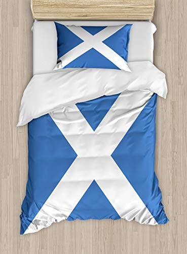ABAKUHAUS Schottland Bettbezugs Set für Einzelbetten, Flag Echt eine Nation Kunst, Milbensicher Allergiker geeignet mit Kissenbezug, 130 x 200 cm, Azur blau