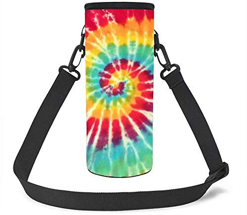UOIMAG Colorful Tie Dye Water Bottle Carrier Rainbow Swirl Tiedye Neoprene Insulated Bottle Holder Sleeve Outdoor Bottle Bag Case Cover Small Size 500ML