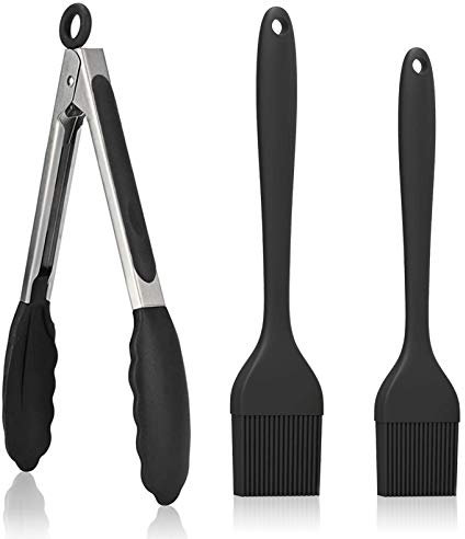 Huahuanghui Pinza Professionale in e Silicone,Pinze da Cucina di qualità Superiore,Pennello da Pasticceria, 3Pcs Set di pinze da Cucina Premium,Pinza da Cucina in Silicone in Acciaio Inossidabile