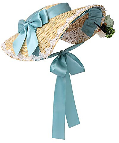 COSDREAMER Chapeau de Soleil Victorien pour Filles et Femmes avec Fleurs Lolita, Chapeaux de Plage, Beige, Taille Unique