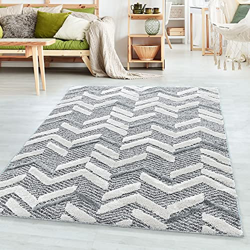 SIMPEX Teppich Wohnzimmer Berber Design Hoch-Tief Effekt 3D 80 x 250 cm Grau Läufer - Hochflor Teppich Schlafzimmer Küchenteppich Weich und Pflegeleicht - Flauschiger Teppiche für Esszimmer Gastzimmer