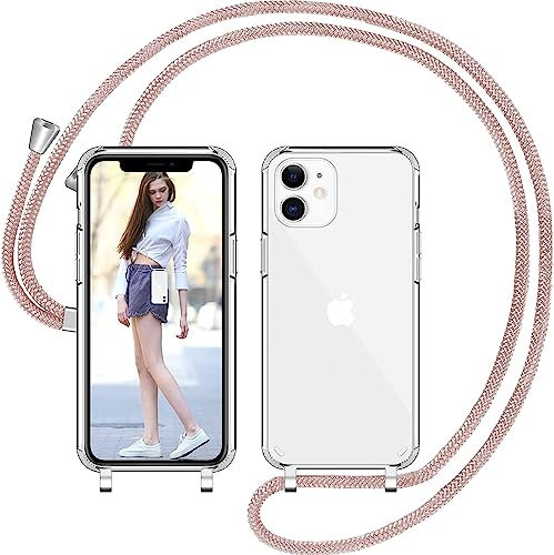 Nupcknn Handykette für iPhone 11 Hülle mit Band,Ultra Dünn Transparent Handyhülle (Abnehmbar Einstellbar) Necklace mit Kordel zum Umhängen Kameraschutz Handy Kette Stossfest Schutzhülle (Rosegold 1)