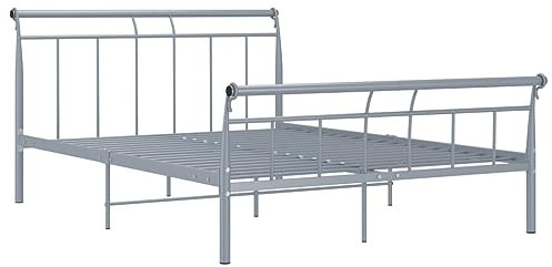 vidaXL Bettgestell Bett Metallbett Schlafzimmerbett Doppelbett Bettrahmen Ehebett Lattenrost Schlafzimmermöbel Grau Metall 140x200cm