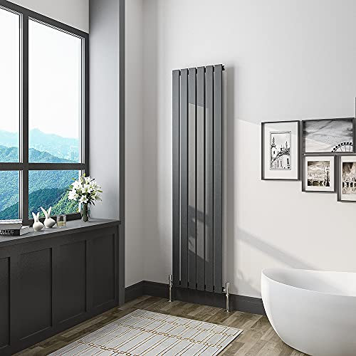 Acezanble Vertical Flat Panel Radiator Anthracite Single 1600x408mm Modern Central Heating Radiators for Bathroom Kitchen Living Room