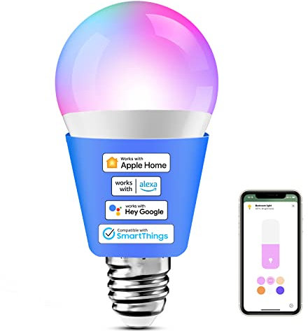 meross Glühbirne E27 Funktioniert mit Alexa, Apple HomeKit, Smart Glühbirne Mehrfarbig & Dimmbar, LED Lampe Kompatibel mit Google Home und SmartThings, RGBWW, 2700-6500K
