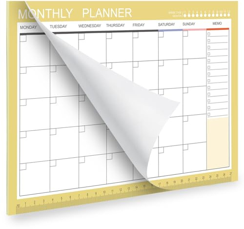 Phyxin Undatierter Planer, 54 Blatt Blanko-Kalender, 28,4 x 21,1 cm, Monatskalender Planer, Abreißbarer undatierter Monatsplaner mit Memo für Frauen, Studenten, Lehrer, Gelb