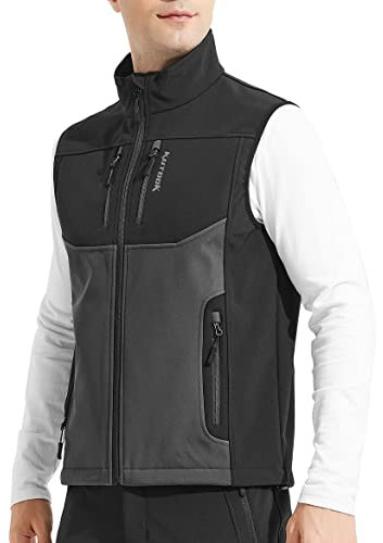 KUTOOK Gilet Uomo Antivento Fodera di Pile Smanicato in Softshell Impermeabile Giacca Senza Maniche Invernale per Escursionismo,Viaggi,Corsa,Golf e Vita Quotidiana(Grigio,M)