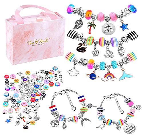 Cozywind Charm Armkettchen Kit DIY Bettelarmband Machen Setzen, Schmuck Bastelset mit Silberkette Schmuck Geschenkset, Geschenke für Mädchen