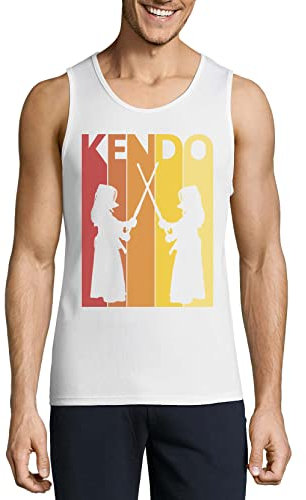 Retro Poster Styled Kendo Martial Arts Graphic Tanktop-T-Shirt aus Baumwolle für Herren Weiß XX-Large