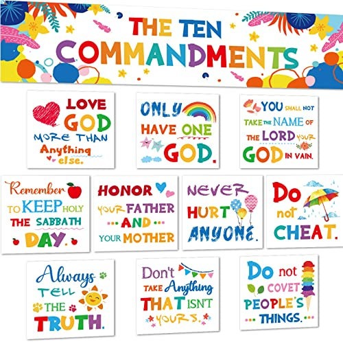 Ten Commandments Bulletin Board Poster for Classroom Decorations Christian Bible Verse Banner Inspirational Wall Display Set for Teachers Church Sunday School Middle High School Wall Decor