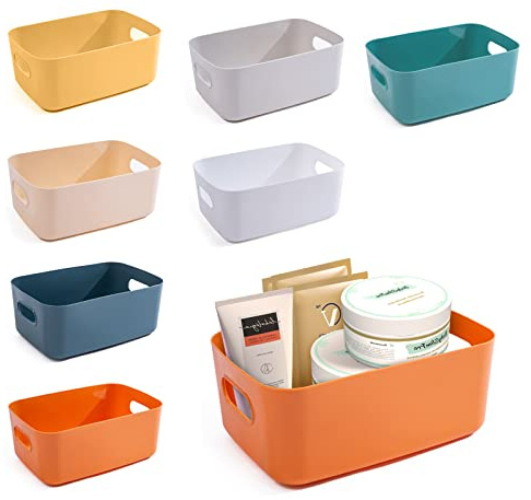 OWill 7 Pcs 2.1 L Plastic Storage Bins and Baskets for Efficient Home Classroom Organization Small Containers in Multicolour for Kitchen, Cupboard box, and Bathroom Organizer on Shelves and Tubs