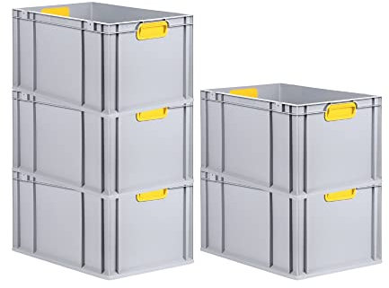 PROREGAL SuperSparSet 5x Eurobox NextGen Color | HxBxT 32x40x60cm | 65 Liter | Griffe gelb geschlossen | Verstärkter Boden | Eurobehälter, Transportbox, Transportbehälter, Stapelbehälter