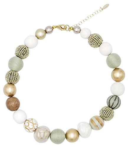 Feliss Handmade: Ketten aus Perlen Halskette Damen Statement Kette 45 cm lang in Boho Style. Choker Schmuck. Beads Perlenkette Frauen (Light Golden Nature)