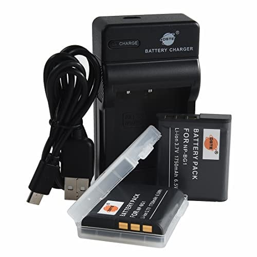 DSTE NP-BG1 Li-ion Battery (2-Pack) and Micro USB Charger Compatible for Sony DSC-H70 DSC-H90 DSC-HX20V DSC-HX30V DSC-N1 DSC-N2 DSC-T20 DSC-T100 DSC-W30 DSC-W35 as NP-FG1