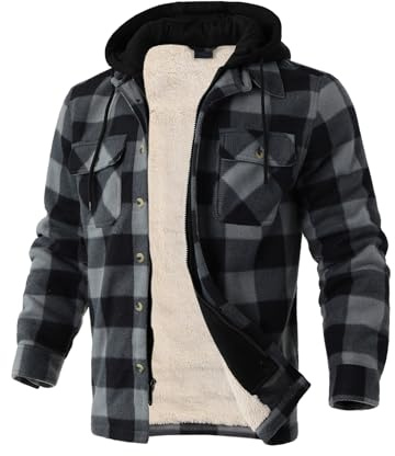 Schwere dicke Flanell-Jacke, Sherpa-Fleece-gefüttert, Hoodies für Herren, Reißverschluss, Winter, warmer Mantel, Buffalo-Reißverschluss, Sweatshirt, Bfj170-Grey Plaid, Medium