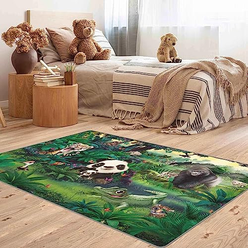 Bilderwelten Kinderteppich Dschungel mit Tieren Rutschfester Spielteppich Kinderzimmer Teppich 40x60 cm