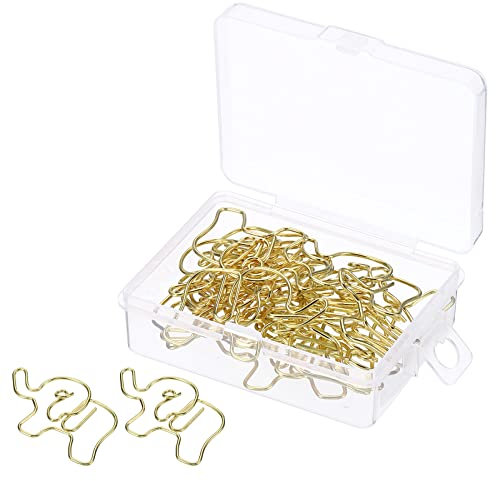 sourcing map Papier Klemme Elefant Tier-Geformt Niedlich Dekorativ Spaß Klammern Lesezeichen mit Box 1.4 Goldton für Organisieren Büro Haus Pack von 20