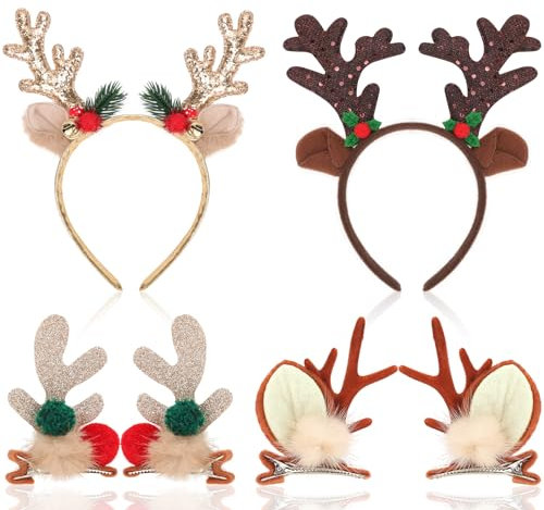 HOWAF Weihnachts Haarreif Rentier Haarreif Weihnachten Haarreif Rentier Geweih Haarreif Haarspangen Weihnachten Haarschmuck Weihnachten für Rentier Kostüm Weihnachtskostüm Karneval Favors Decorations