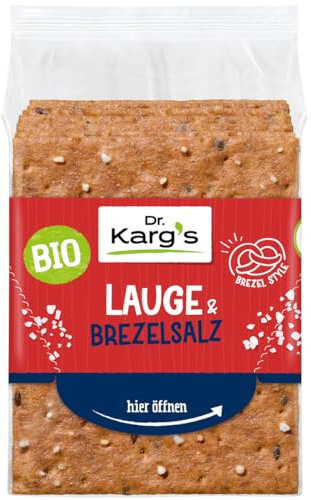 Dr. Karg’s BIO Knäckebrot Lauge & Brezelsalz – dünn knusprig, vegan, Brezel-Style, mit grobem Brezelsalz, reich an Ballaststoffen, 100% Vollkorn & mit natürlichen Zutaten, 10x200g