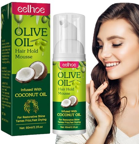 Mousse Coiffante à l'Huile d'Olive, Mousse Coiffante Cheveux, Volume Mousse de Coiffage Pour Hommes et Femmes, Tenue Forte 60ml, Full Volume Extra Mousse Volume, Pour Tous les Types de Cheveux