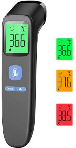Fieberthermometer für Babys Kinder Erwachsene, Kontaktloses Stirnthermometer, Digitales Infrarot Thermometer mit sofortigen genauen Messwerten, Fieberalarm, LCD-Anzeige und 35 Speicherabruf,Schwarz