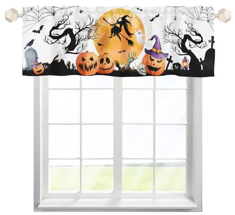 EHJOS Halloween Kürbis Geist Hexe Scheibengardine Bistrogardine mit Stangendurchzug Stores Gardinen Schals Vintage Küche Gardinen für Wohnzimmer Landhaus 137x45cm,1 Stück