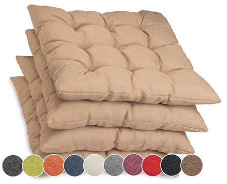 sunnypillow 4er Set Stuhlkissen mit Bändern 40x40 cm - Bequeme Polsterauflage 8cm dick - Auflage für Stühle/Bänke in Haus und Garten Sitzkissen Sitzauflage Gartenkissen Outdoor/Indoor - Beige