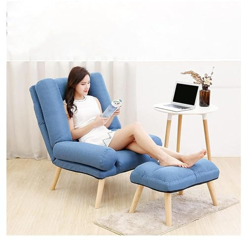 Bodenstuhl Fauler Sofa Sitzkissen Klappbarer Lazy-Sofa-Stuhl mit Pedal, Basis aus massivem Holz, zusammenklappbares kleines Sofa, 3-Gang-Verstellung der Rückenlehne, verstellbarer Lazy-Liegestuhl mit