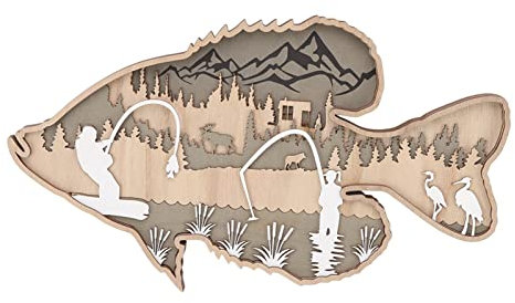 Gavigain Hölzerne ausgehöhlte Fischfigur, mehrschichtiger Buchsbaum dekorativer hölzerner ausgehöhlter Fisch gestreift für Haus Büro Kantine (Bass)