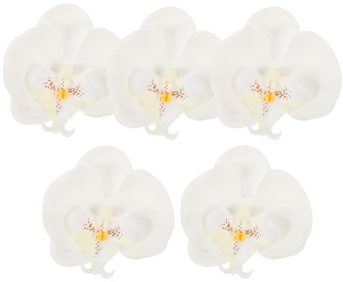 NUOBESTY 5St Künstliche Orchideenblüten gefälschte Orchideen Künstliche Orchideenköpfe Clip auf Blumen Schüttgut schmücken künstliche Blütenkopf Phalaenopsis Seidenblume Weiß