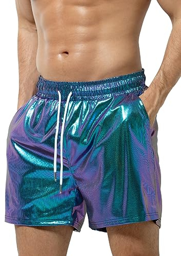 Casey Kevin Metallic Shorts Herren Glitzer Hose Herren Kurz Pailletten Silvester Outfit