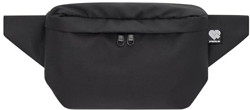 PP-Berlin Bauchtasche Meeresplastik Schwarz, Eckig Medium | Handgefertigt in Berlin, recyceltes Meeresplastik, vegan, 3 Fächer, verstellbarer Gurt