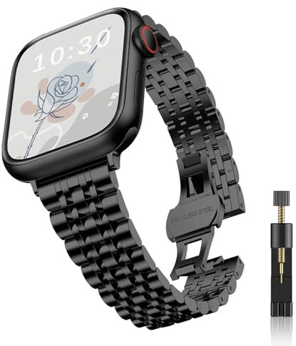 Niboow Cinturino per Apple Watch 38mm 40mm 41mm 42mm Series 11/10/9/8/7/6/5/4/3/2/1, Donna Metallo Acciaio Inossidabile Cinturini per Apple iWatch SE 3/SE 2 - Nero